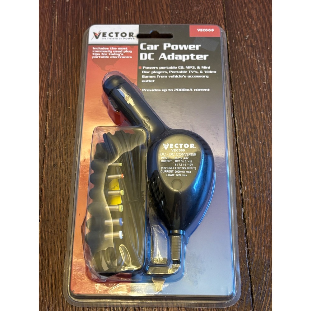 Vector VEC009 Car Power DC Adapter 2000mA Universal Multi-Plug Voltage Converter